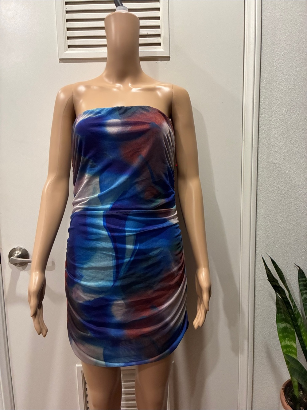 Princess Polly Strapless Abstract Blue & Red Bodycon Dress